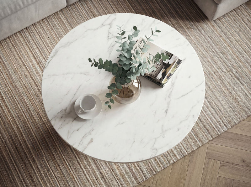 Couchtisch Marmor Weiß mit Aluminium-Gestell Gold, 60 cm, Wohnling