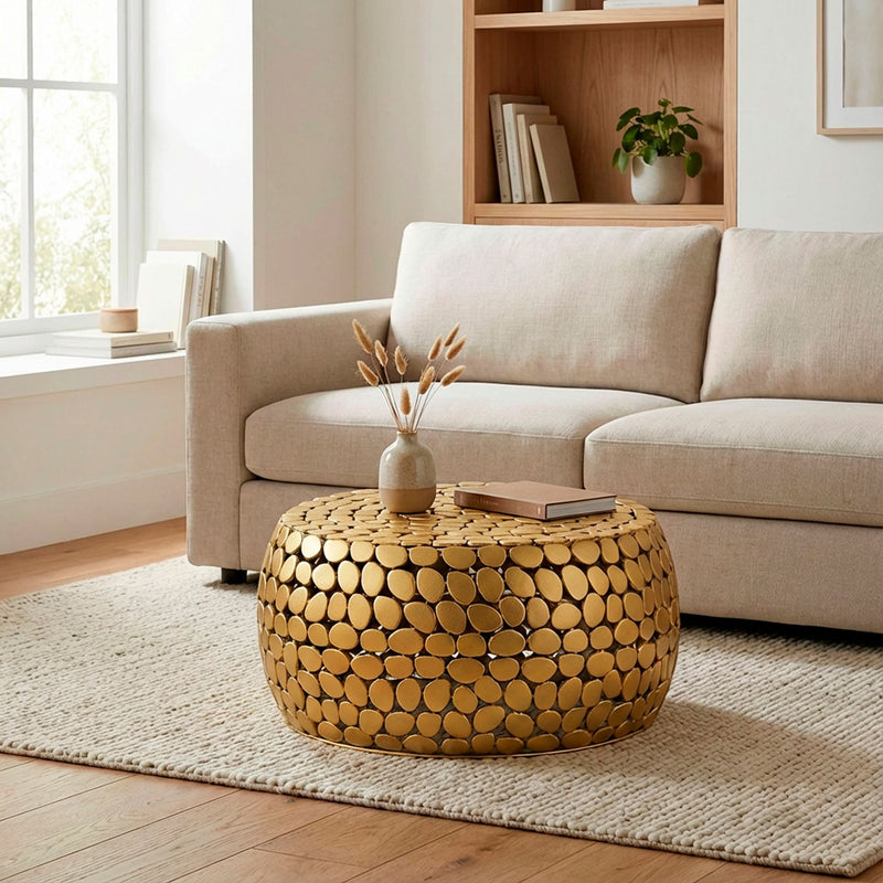 Runder Couchtisch Aluminium Gold, Ø66 cm - Wohnling Design-Sofatisch