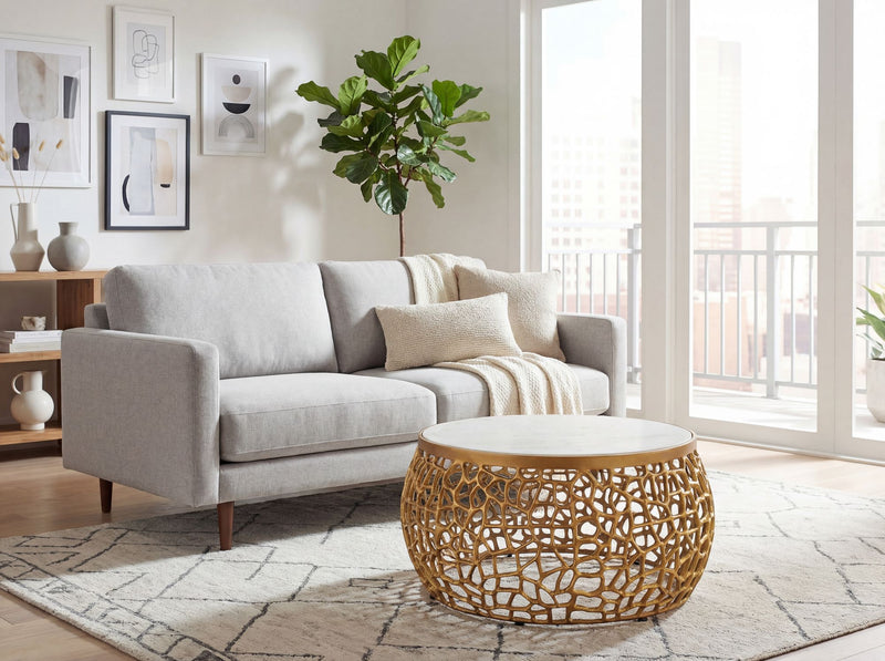 Couchtisch Marmor Gold rund 60 cm mit Aluminiumgestell von Wohnling