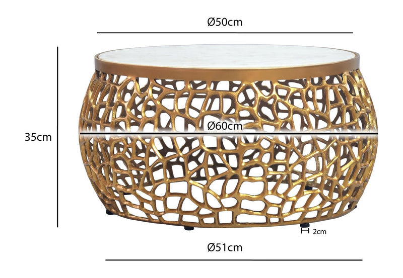 Couchtisch Marmor Gold rund 60 cm mit Aluminiumgestell von Wohnling