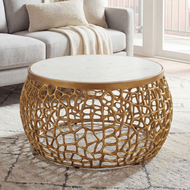 Couchtisch Marmor Gold rund 60 cm mit Aluminiumgestell von Wohnling