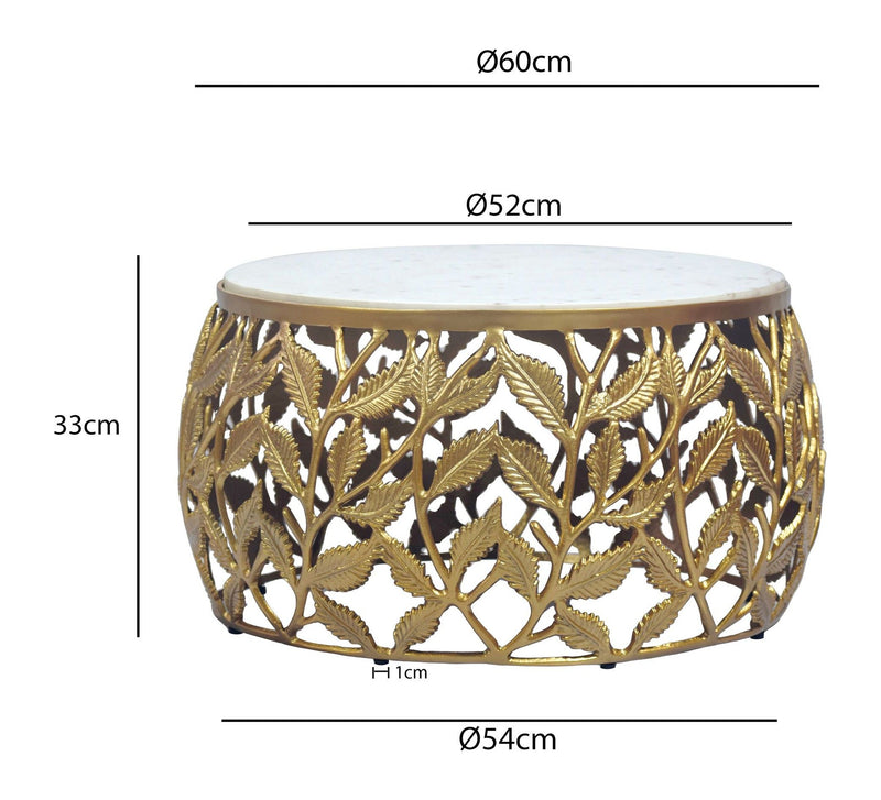 Couchtisch rund 60 cm Gold mit Marmor-Tischplatte, Aluminiumgestell