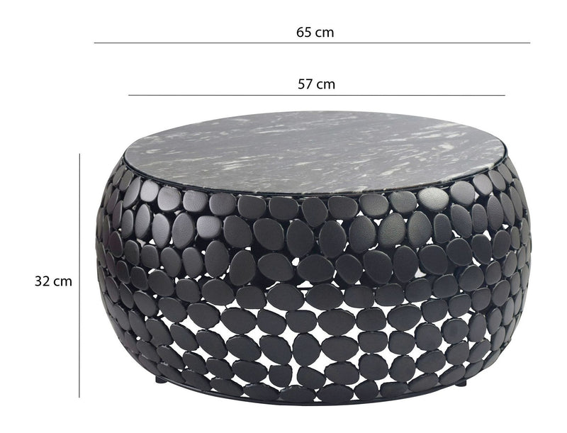 Couchtisch rund Marmor Schwarz mit Aluminiumgestell