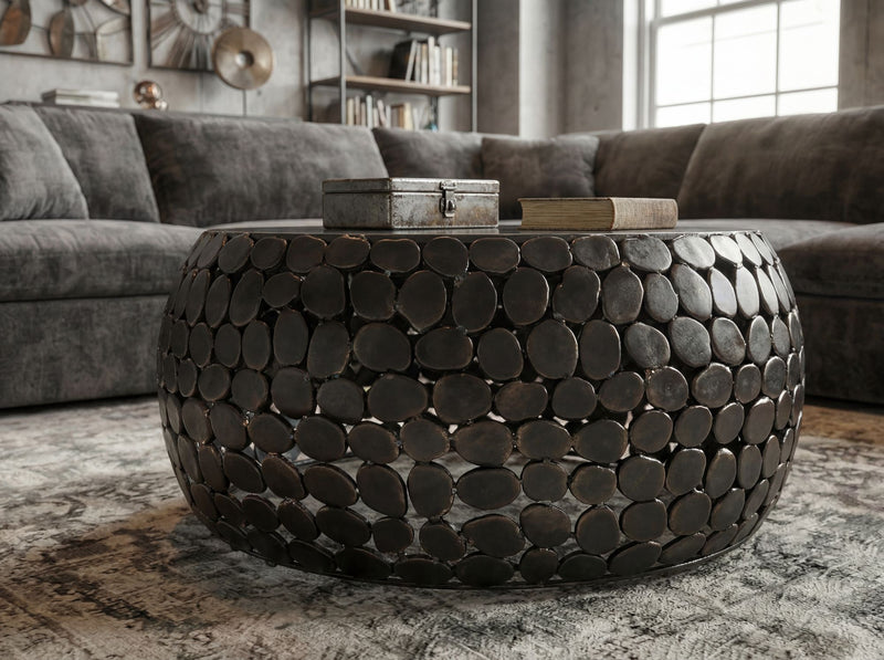 Couchtisch rund Marmor Schwarz mit Aluminiumgestell