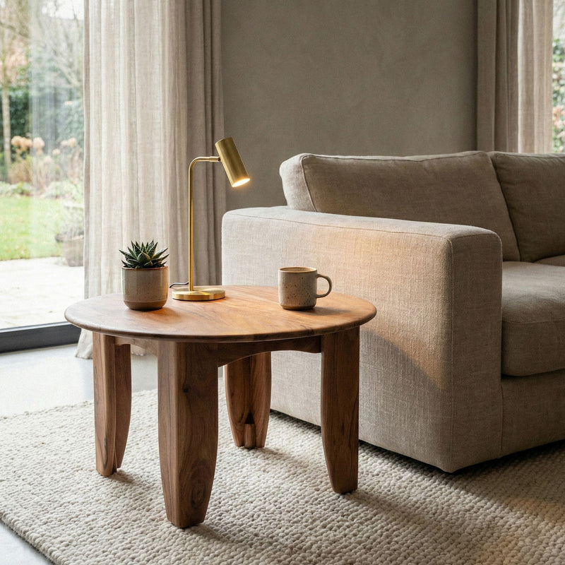 Couchtisch Akazie Massivholz Rund 60 cm – Wohnzimmertisch Handmade
