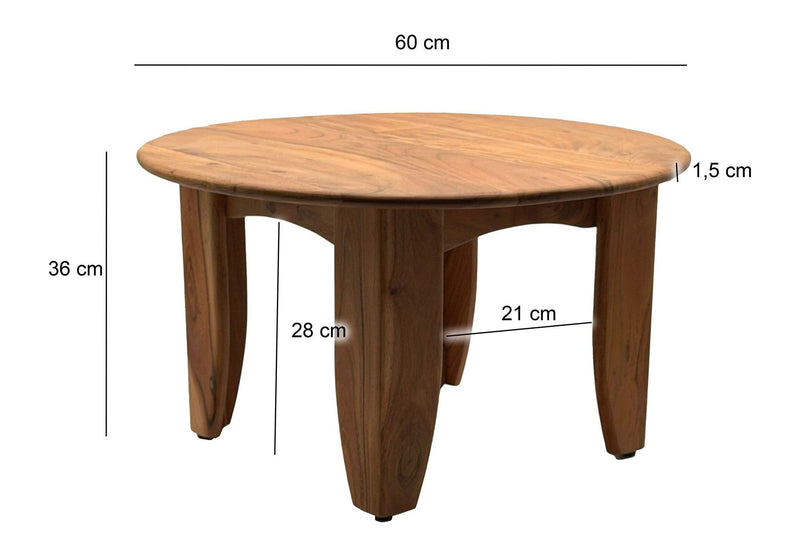 Couchtisch Akazie Massivholz Rund 60 cm – Wohnzimmertisch Handmade