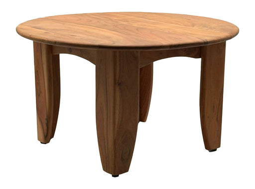 Couchtisch Akazie Massivholz Rund 60 cm mit runder Tischplatte und massiven Holzbeinen in Gesamtansicht.