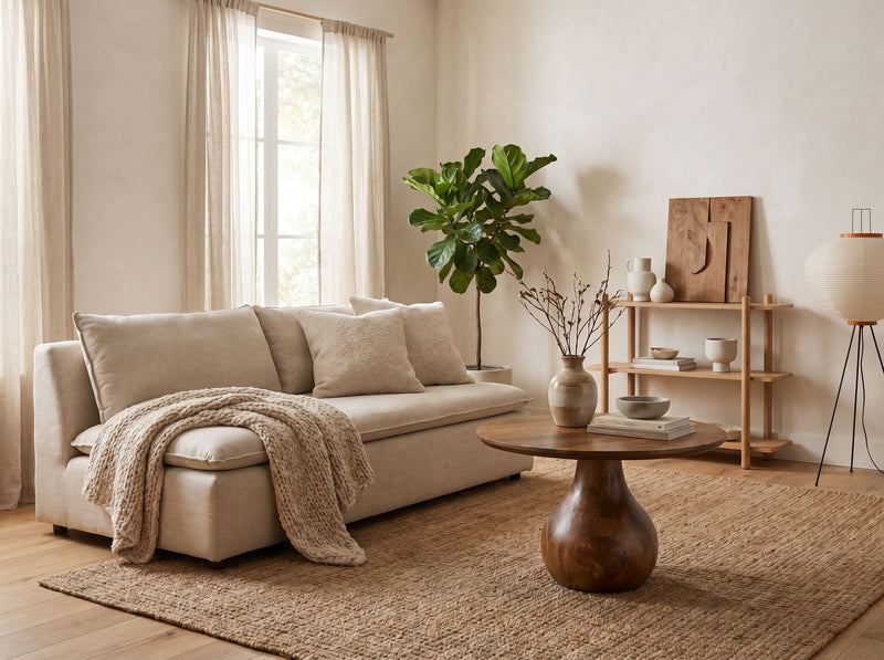 Couchtisch Mango Massivholz rund im Teardrop-Design, 60 cm, Wohnling