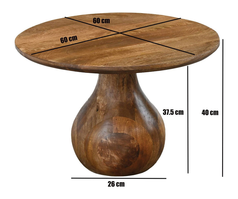 Couchtisch Mango Massivholz rund im Teardrop-Design, 60 cm, Wohnling