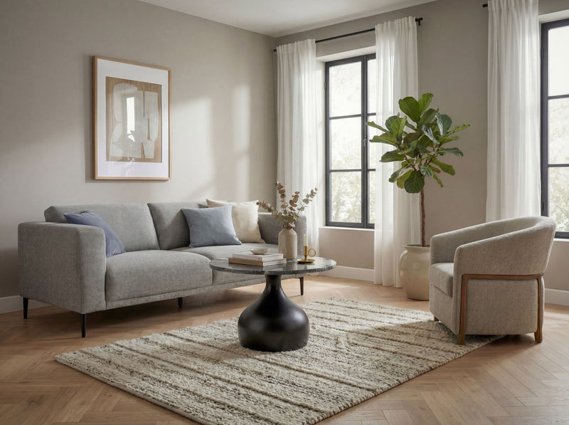 Couchtisch Rund 60cm mit Marmor-Tischplatte und Aluminiumgestell