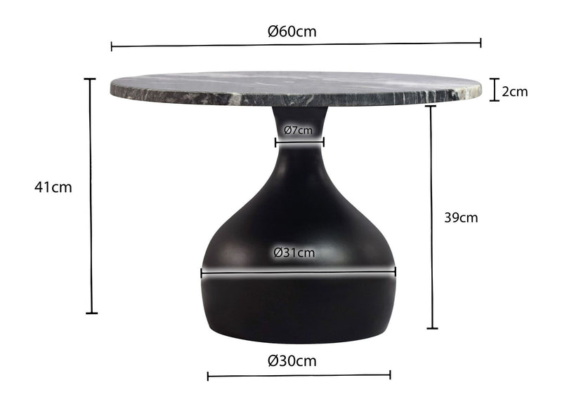 Couchtisch Rund 60cm mit Marmor-Tischplatte und Aluminiumgestell