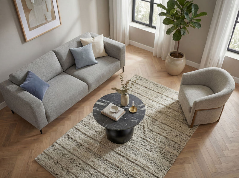 Couchtisch Rund 60cm mit Marmor-Tischplatte und Aluminiumgestell