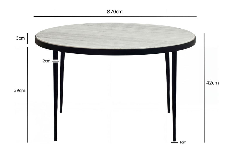 Couchtisch Toronto Marmor Weiß rund 70 cm mit schwarzem Metallgestell