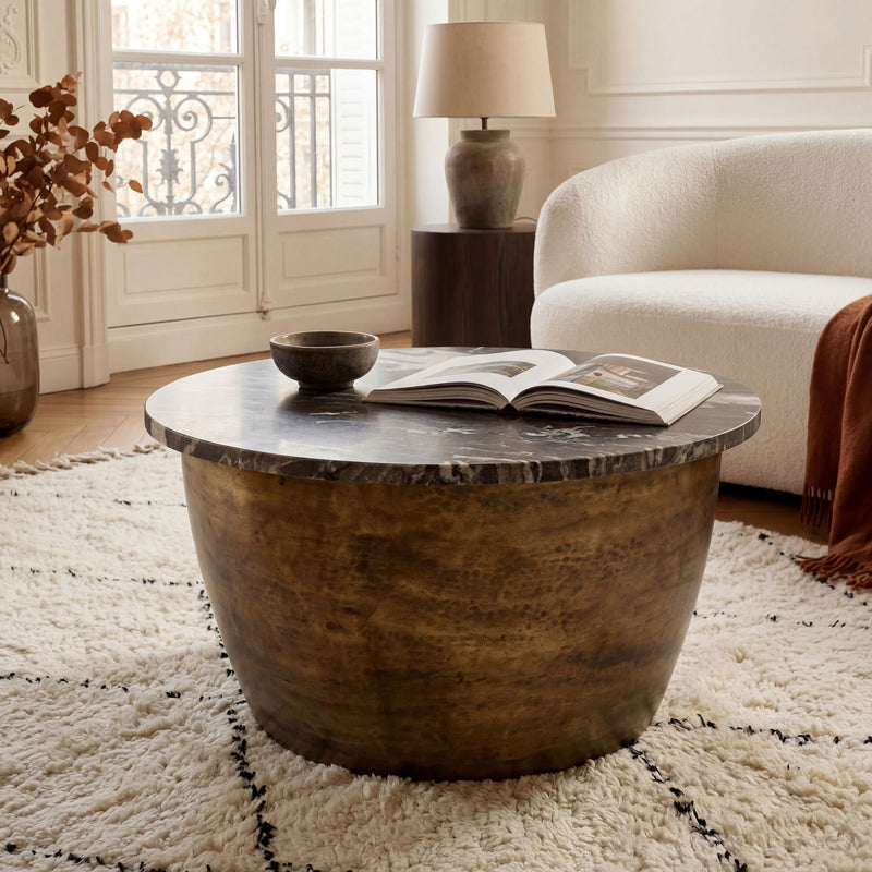 Couchtisch Marmor Gold 60 cm rund - Wohnling Design Sofatisch