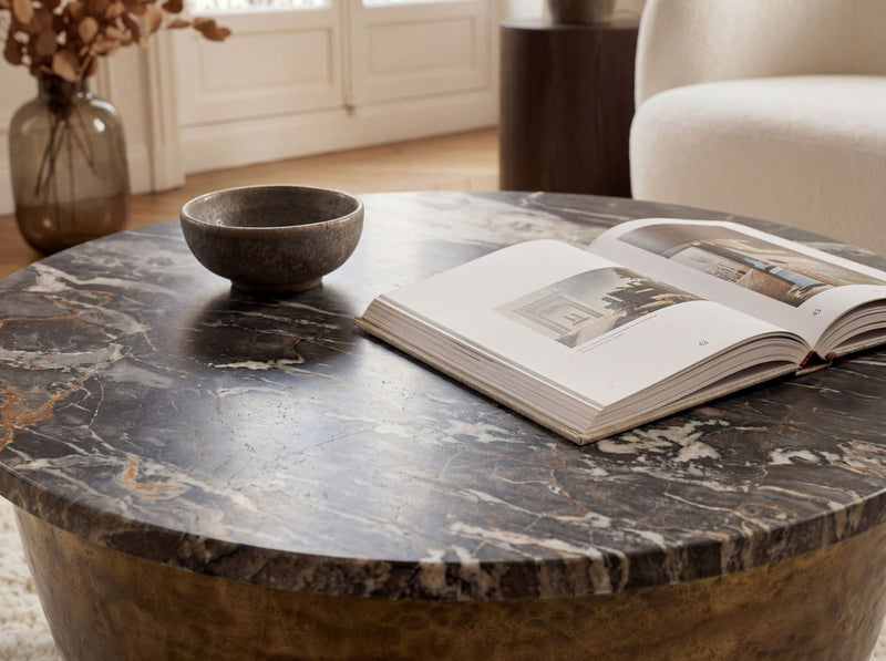 Couchtisch Marmor Gold 60 cm rund - Wohnling Design Sofatisch