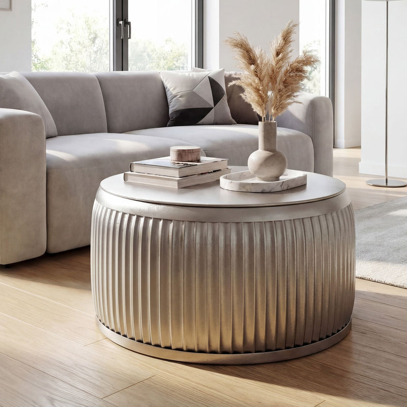 Couchtisch Metall Rund Silber 60 cm mit Stauraum von Wohnling
