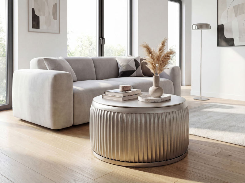 Couchtisch Metall Rund Silber 60 cm mit Stauraum von Wohnling