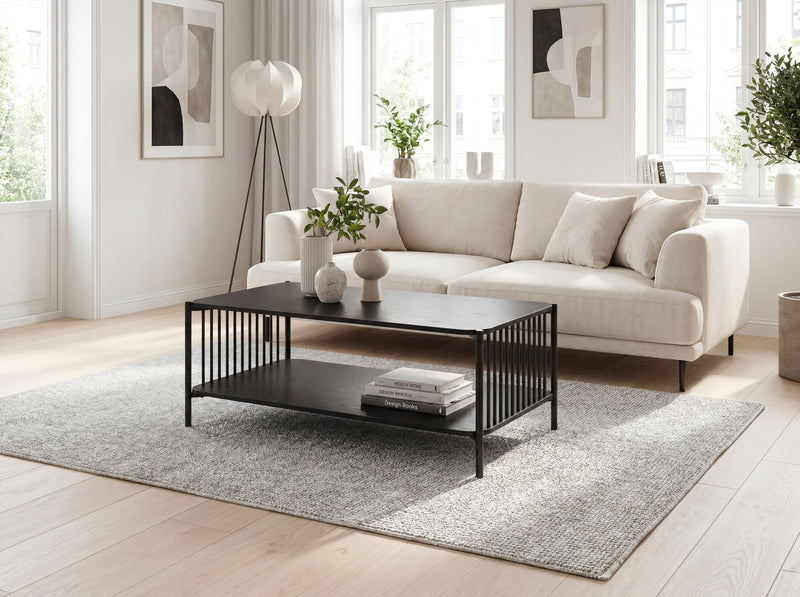 Couchtisch Eiche-Optik Schwarz im Loft-Design mit Ablage, 110x60 cm