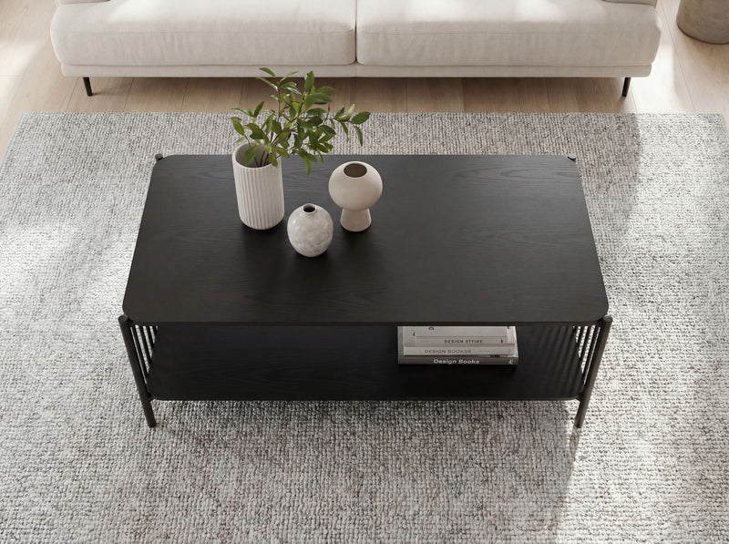 Couchtisch Eiche-Optik Schwarz im Loft-Design mit Ablage, 110x60 cm