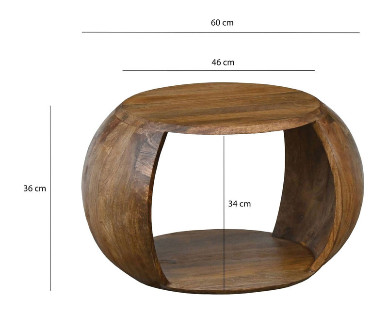 Couchtisch Mango Massivholz rund mit Ablagefach im Landhaus-Design