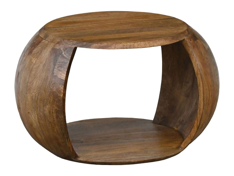 Couchtisch Mango Massivholz rund mit Ablagefach im Landhaus-Design
