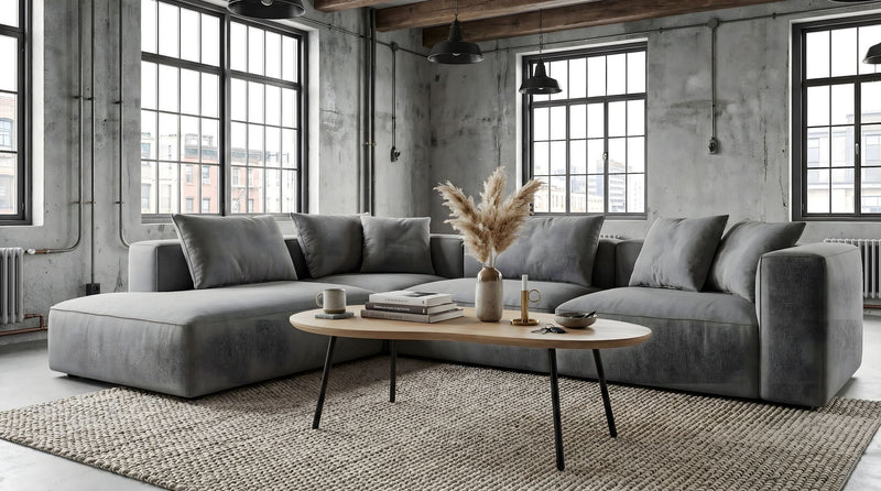 Couchtisch Nierenform Mango Massivholz White Wash mit Metallbeinen