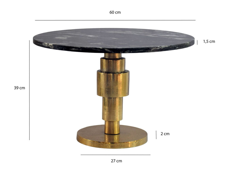 Couchtisch Marmor Schwarz mit goldenem Aluminiumgestell, rund 60 cm