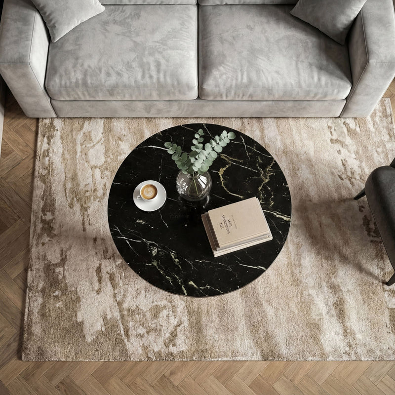 Couchtisch Marmor Schwarz mit goldenem Aluminiumgestell, rund 60 cm