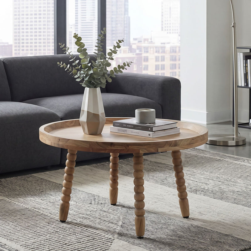 Couchtisch Akazie 60 cm Rund Massivholz mit Perlenbeinen von Wohnling