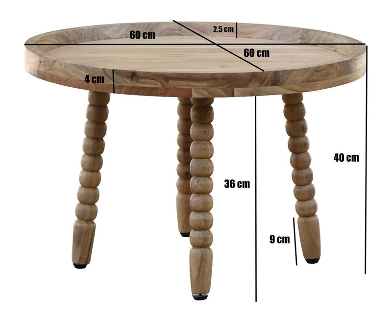 Couchtisch Akazie 60 cm Rund Massivholz mit Perlenbeinen von Wohnling