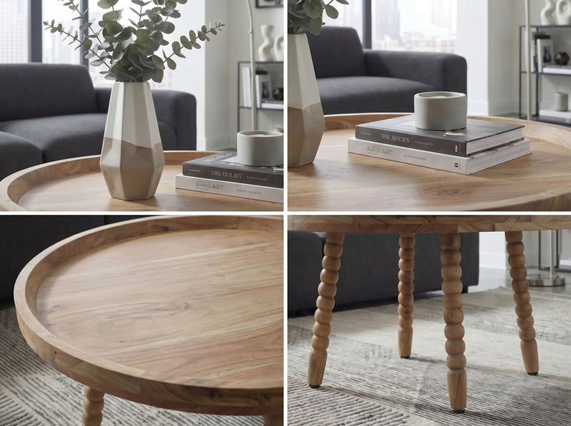 Couchtisch Akazie 60 cm Rund Massivholz mit Perlenbeinen von Wohnling