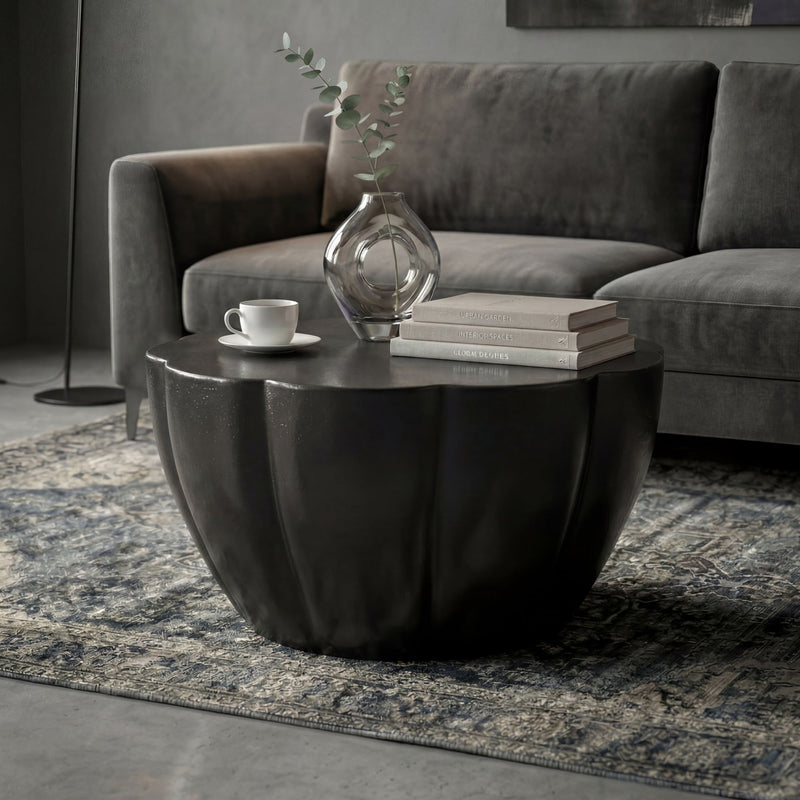 Couchtisch Blütenform Wohnling in Schwarz aus Aluminium, 60 cm rund