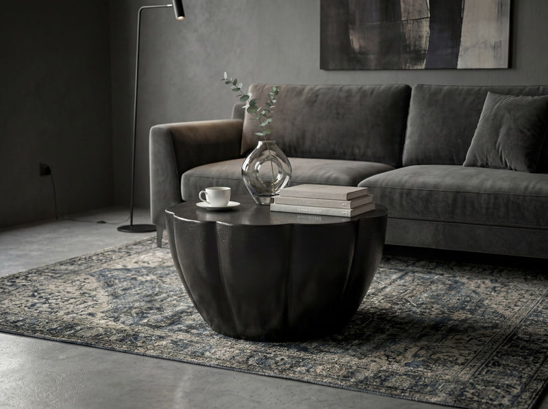 Couchtisch Blütenform Wohnling in Schwarz aus Aluminium, 60 cm rund