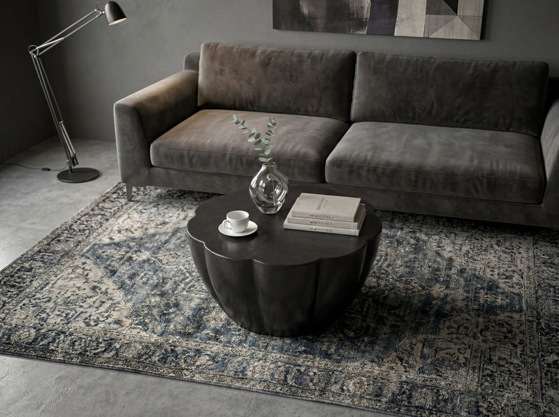 Couchtisch Blütenform Wohnling in Schwarz aus Aluminium, 60 cm rund