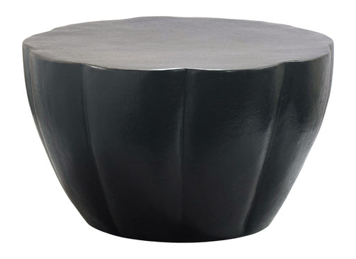 Couchtisch Blütenform Wohnling in Schwarz aus Aluminium, runde Gesamtansicht mit strukturierter Oberfläche.