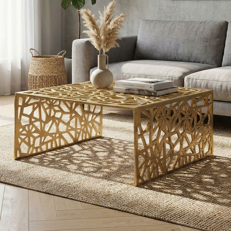 Couchtisch Aluminium Gold 60x60 cm, Design-Sofatisch Handmade