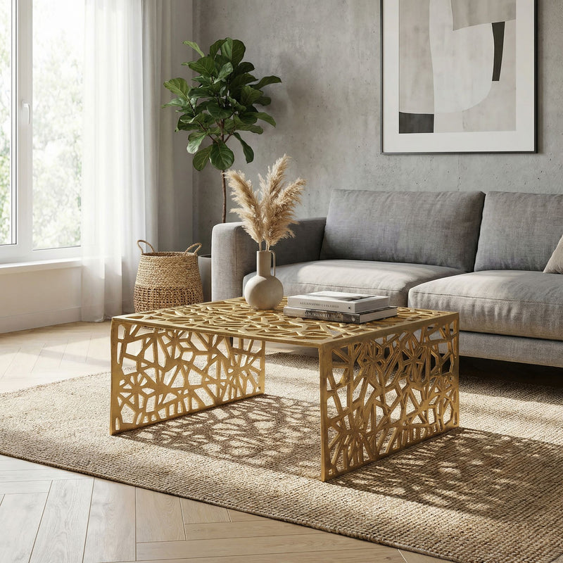 Couchtisch Aluminium Gold 60x60 cm, Design-Sofatisch Handmade