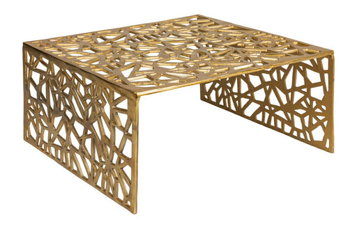 Couchtisch Aluminium Gold 60x60 cm mit durchbrochener Tischplatte aus goldfarbenem Aluminium in Gesamtansicht.
