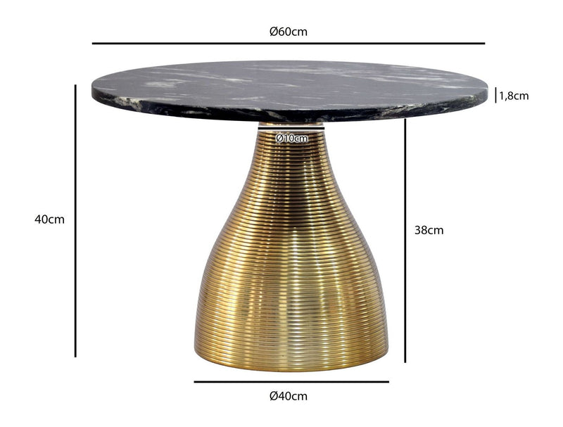 Couchtisch Marmor Schwarz Rund 60 cm mit Alu-Gestell Gold Wohnling