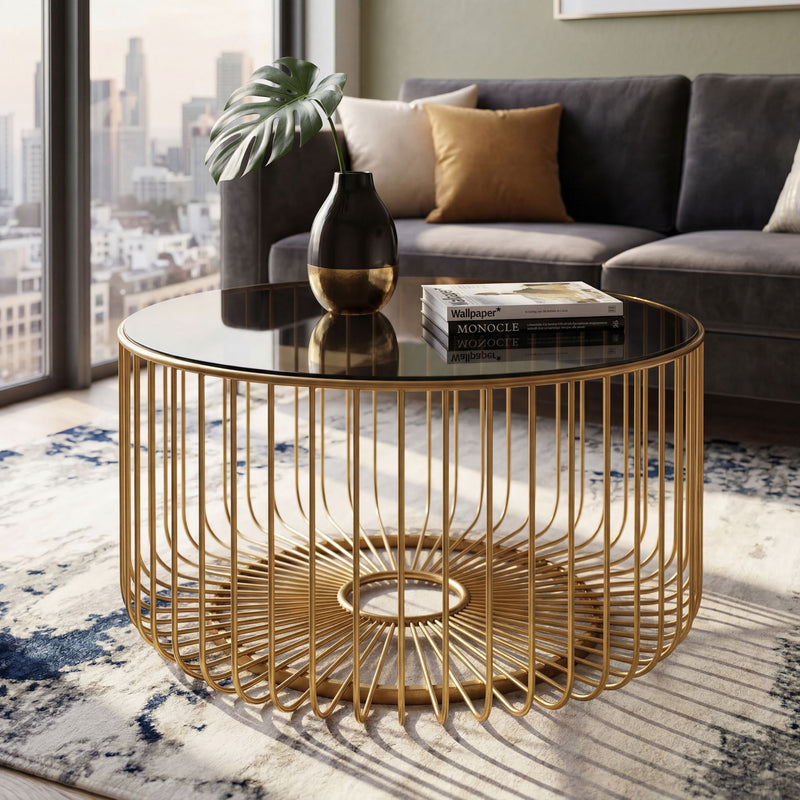 Couchtisch Rund 60 cm aus Glas und Metall in Gold von Wohnling