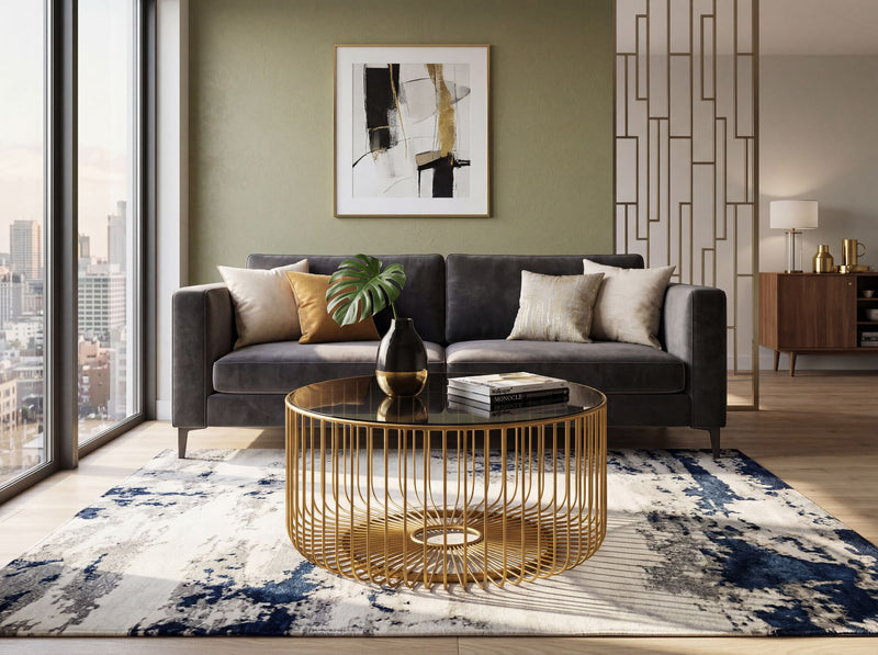 Couchtisch Rund 60 cm aus Glas und Metall in Gold von Wohnling
