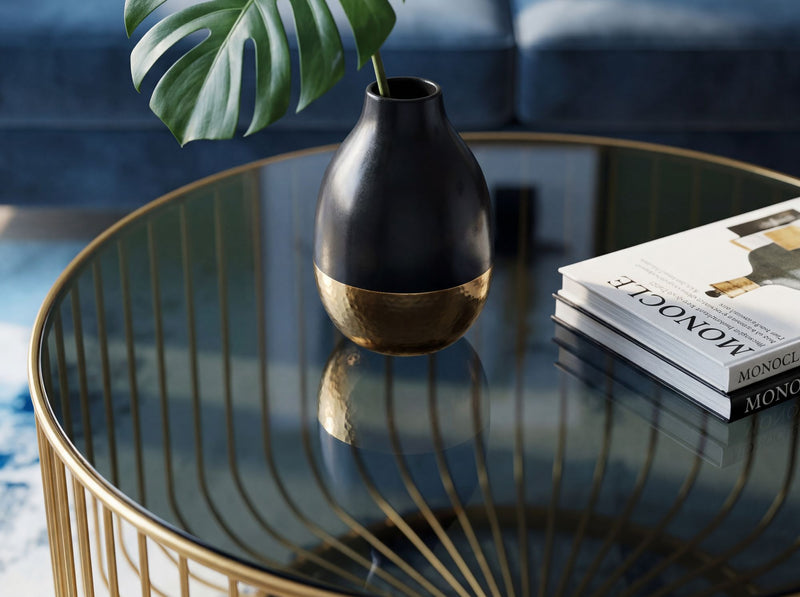 Couchtisch Rund 60 cm aus Glas und Metall in Gold von Wohnling