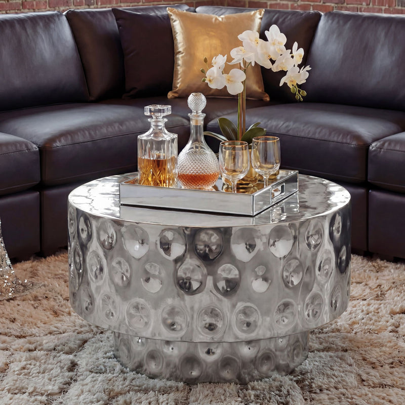 Couchtisch Aluminium Rund 60 cm Silber, Loungetisch von Wohnling