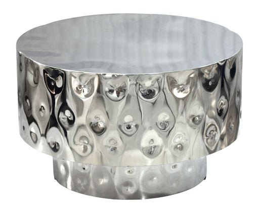 Couchtisch Aluminium Rund 60 cm Silber mit strukturierter Oberflächenprägung in Gesamtansicht.