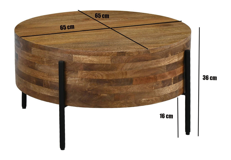 Couchtisch Mango 70 cm Massivholz mit Metallgestell, Industrial-Stil