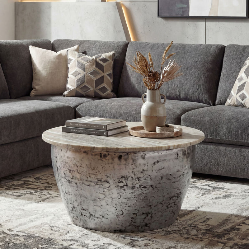 Couchtisch Wohnling rund 60 cm, Marmor-Platte mit Metallgestell