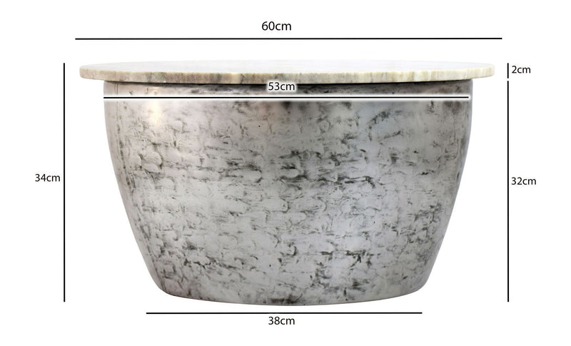 Couchtisch Wohnling rund 60 cm, Marmor-Platte mit Metallgestell