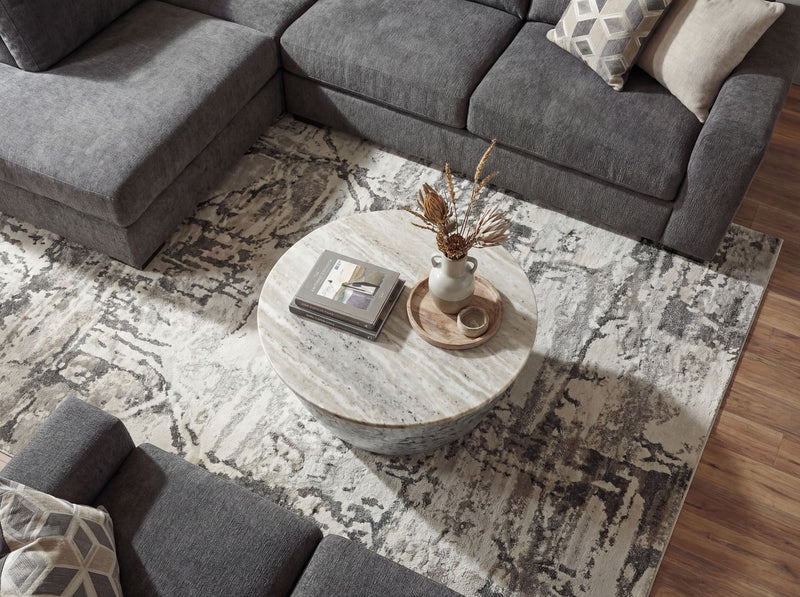 Couchtisch Wohnling rund 60 cm, Marmor-Platte mit Metallgestell