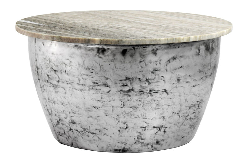 Couchtisch Wohnling rund 60 cm, Marmor-Platte mit Metallgestell