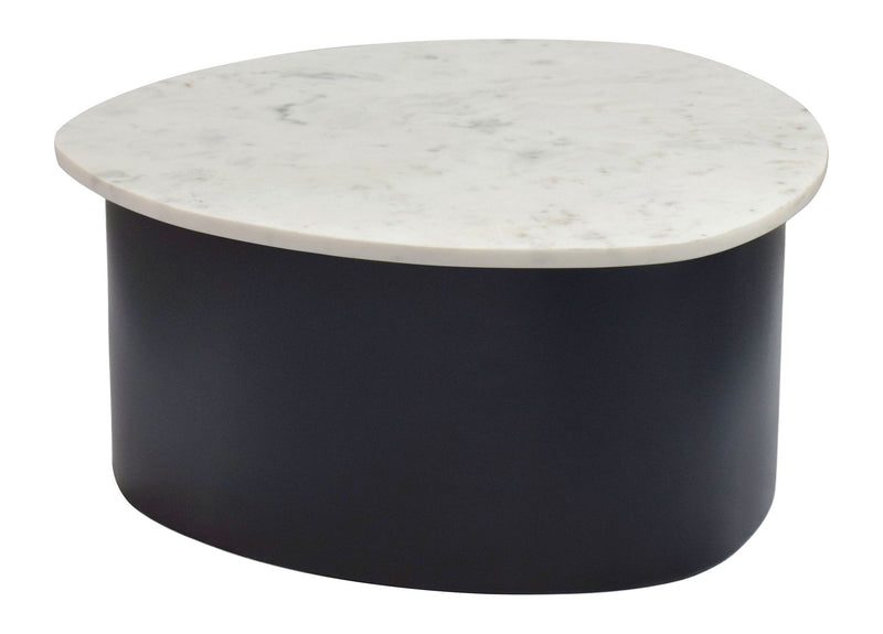 Couchtisch Marmor Weiß mit schwarzem Aluminiumgestell, organische Form
